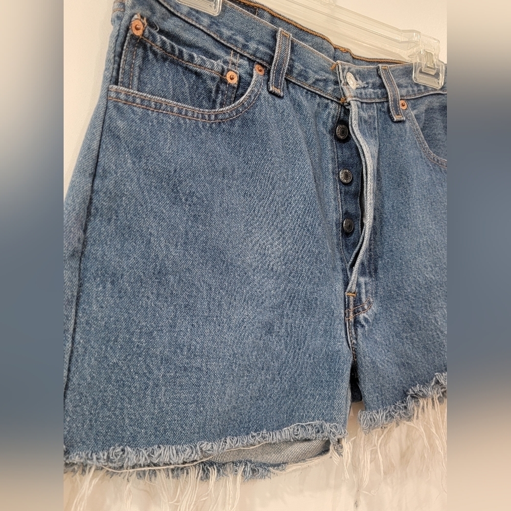 Womens Distressed Blue Denim Jean Shorts  34x30 - Picture 4 of 7